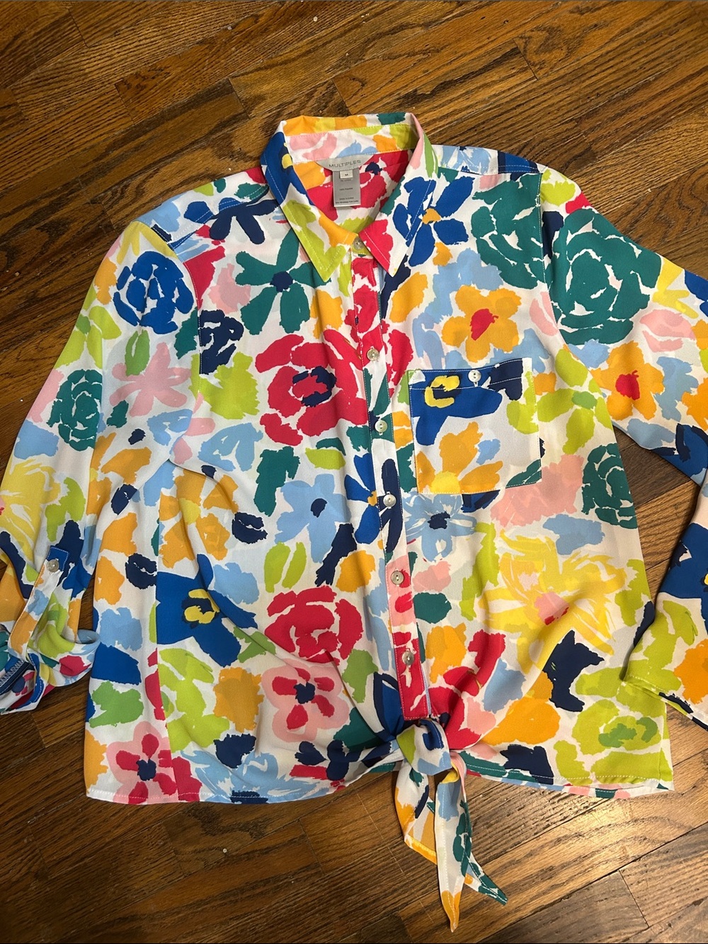 Multiples Multicolor Floral Tie-Front Button Shirt